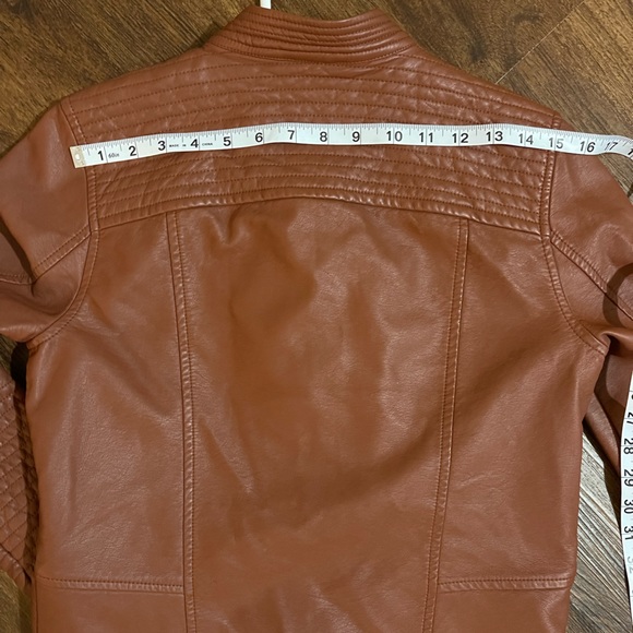 Women’s ETT TWA for Anthropologie Brown faux leather Moto Jacket, Size Small - Picture 6 of 7